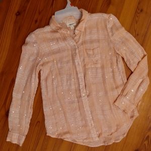 Style&Co Like New Knit Sequin Long Sleeve Button Down Blouse size small